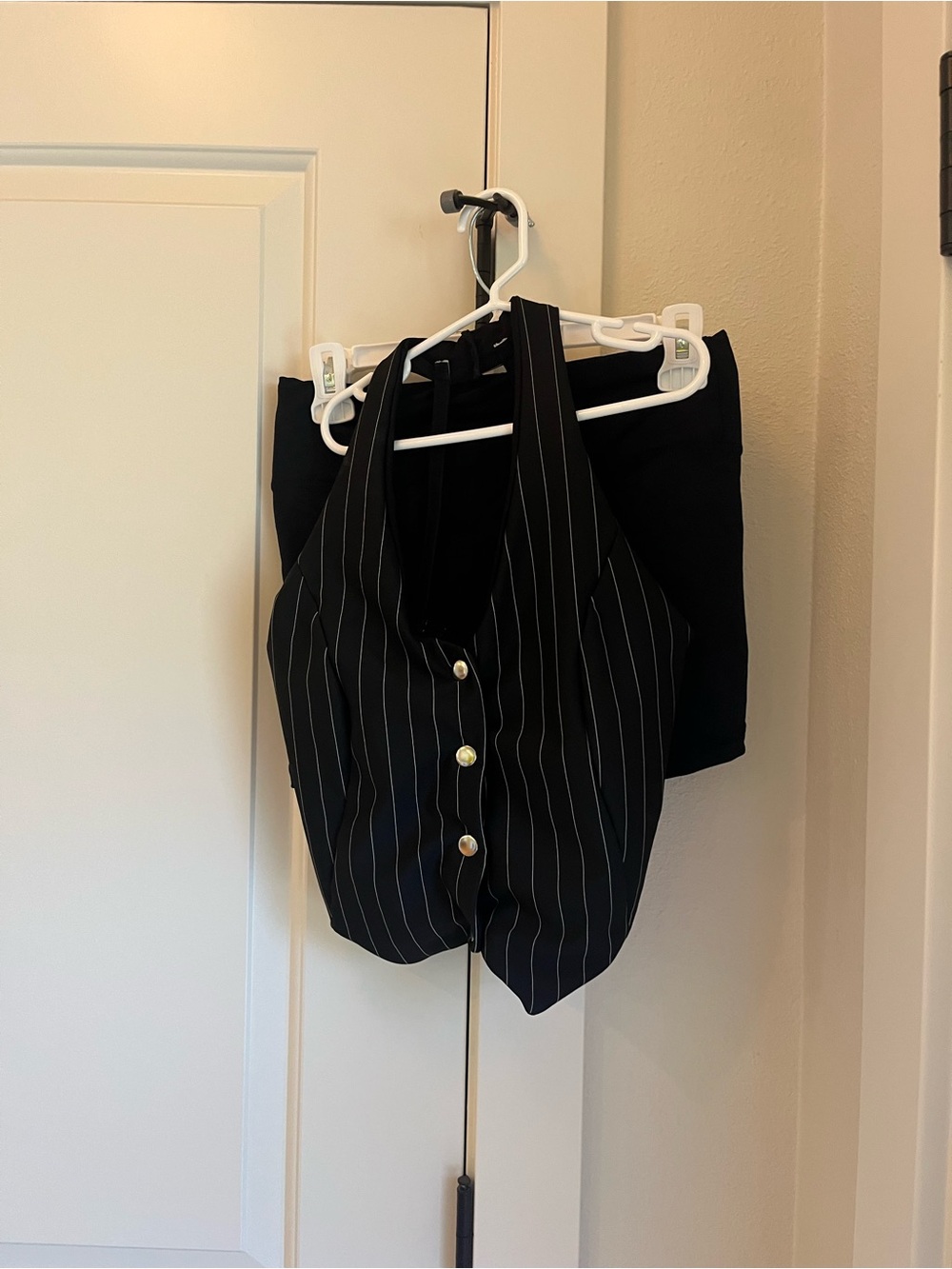 Vegas themed - Black Pinstripe Button Front Vest and Shorts